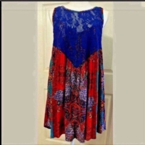 Free People Count Me in Trapeze Mini Dress Top blue S NEW - Picture 6 of 10